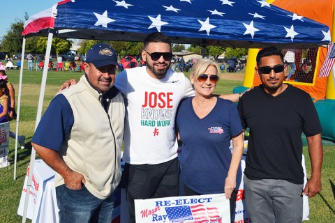 Jose Ramirez with Mayor Ray Madrigal (far left), wife Tammi, and Miguel Solano.